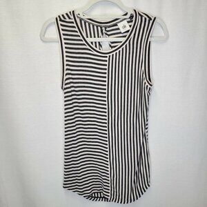 Cabi Women's Small Shirt Top Gray Striped Sleeveless Tunic Length London #3417